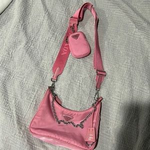 Prada pink nylon re addition shoulder bag